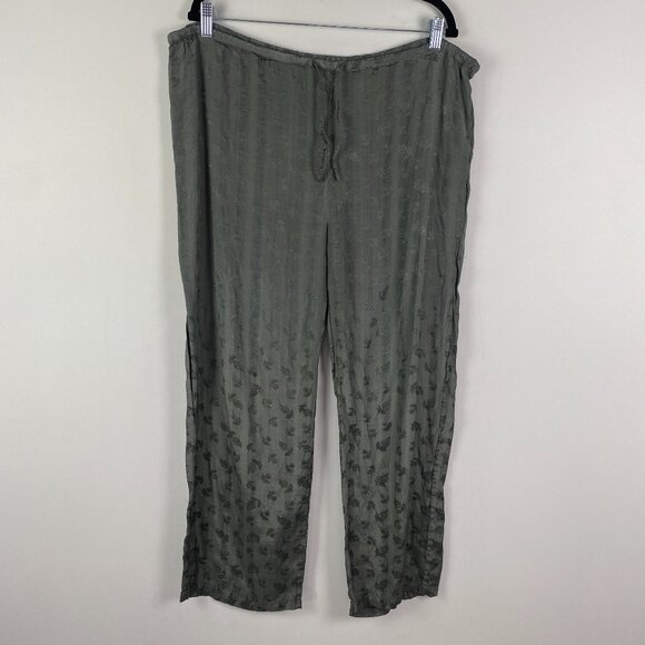 April Cornell Pants Womens Size M Floral Straight Leg Drawstring Sage Green - Picture 1 of 8